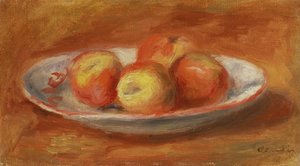 Natura morta con quattro mele su un piatto da Pierre Auguste Renoir